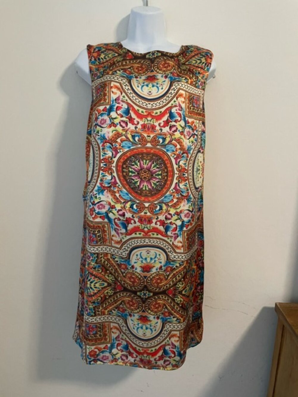 Molly Braken retro Print Sleeveless Shift Dress large EUC